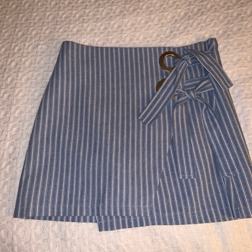 Blue and white striped mini skirt